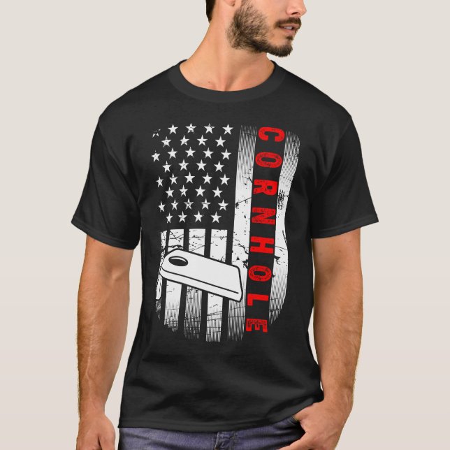 Camiseta Funny Cornhole American Flag (Frente)