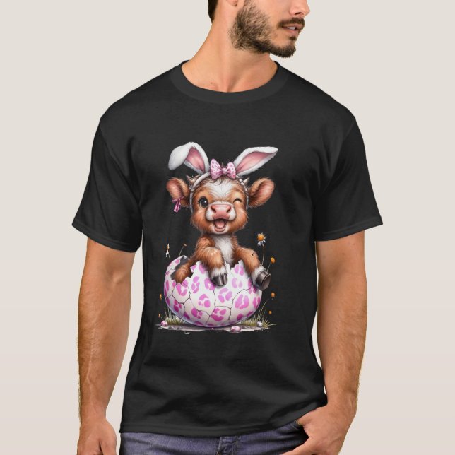 Camiseta Funny Cow Easter Rabbit Cute Highland Cows Lover E (Frente)