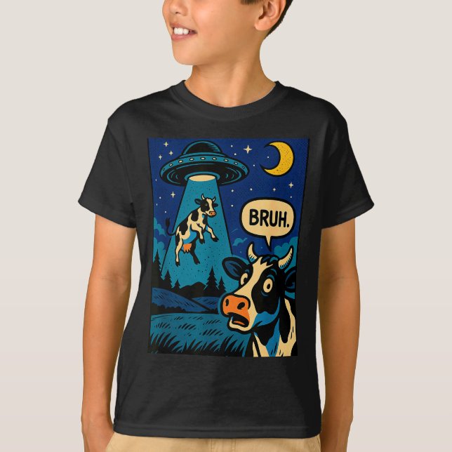 Camiseta Funny Cow Meme Ufo Alien Zoo Boys Girls Kids  (Frente)