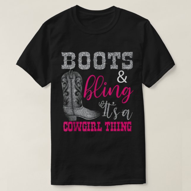 Camiseta Funny Cowgirl Boots Bling Women Gift Cute Love Cou (Frente do Design)