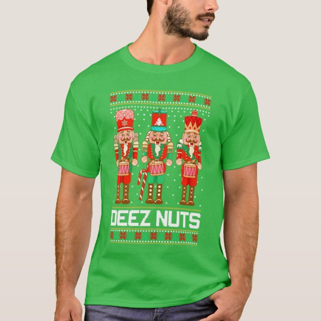 Camiseta Funny Crack Deez Nuts Ugly Christmas Sweater Xmas  (Frente)