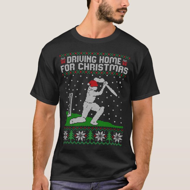 Camiseta Funny Cricket Player Driving Home For Christmas Sw (Frente)