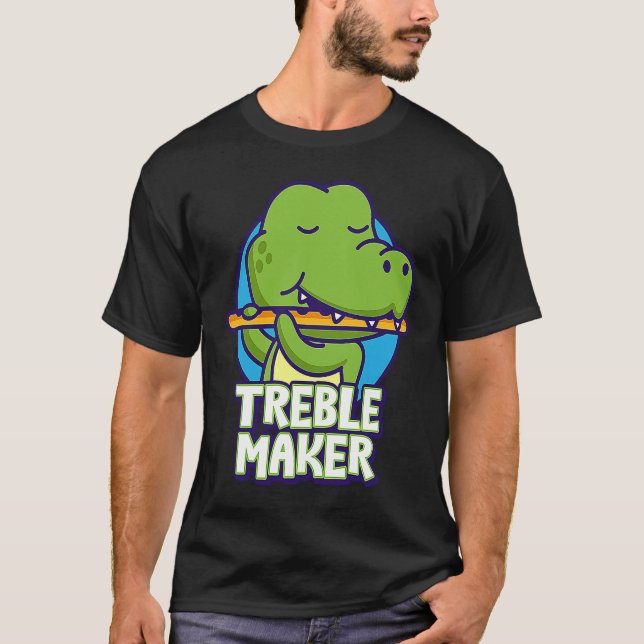 Camiseta Funny Crocodile Playing Flute Treble Maker Instrum (Frente)