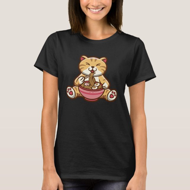 Camiseta Funny cute cat eating spaghetti (Frente)