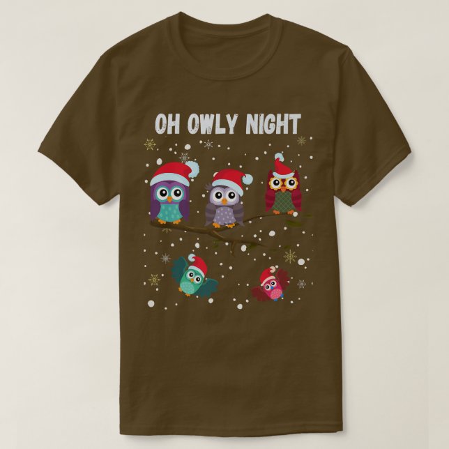 Camiseta Funny Cute Christmas Owls in Santa Hats Oh Holy Ow (Frente do Design)