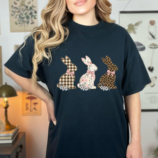 Camiseta Funny Cute Easter Bunnies Holiday Bow Girls Women 