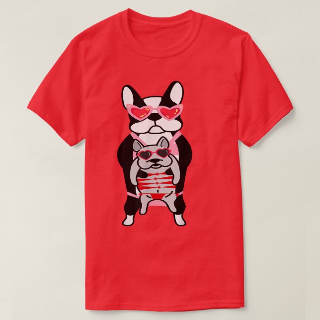 Camiseta Funny Cute French Bull Dog Valentines Day with Mom (Frente do Design)