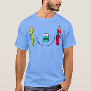 Camiseta Funny Cute Pensils And Eraser Playing Jump Ropes