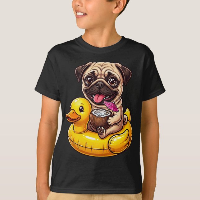 Camiseta Funny Cute Pug in Rubber Duck Floatie Coconut  (Frente)