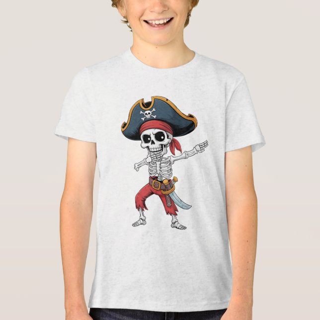 Camiseta Funny Dab Dabbing Skeleton Pirate Spookie Hallowee (Frente)
