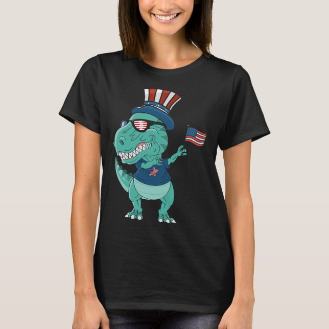 Camiseta Funny Dabbing Dinosaur 4th July Amerisaurus T Rex  (Frente)