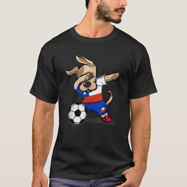 Camiseta Funny Dabbing Dog Chile Soccer Jersey Chilean Foot (Frente)