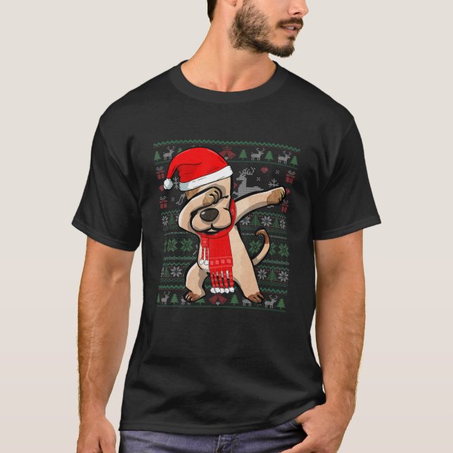 Camiseta Funny Dabbing Dog Ugly Christmas Sweater Party Cos (Frente)