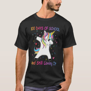 Camiseta Funny Dabbing Unicorn 100 Dias De Corações Escolar