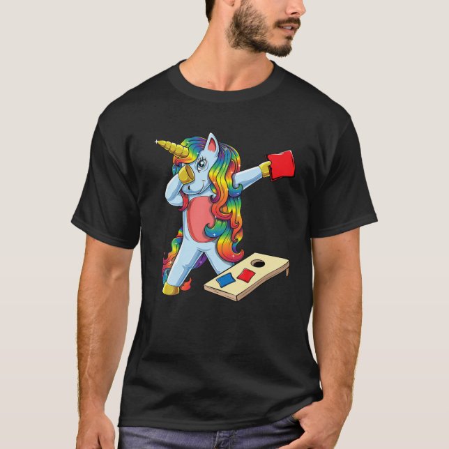 Camiseta Funny Dabbing Unicorn Cornhole Girls Corn Hole Uni (Frente)