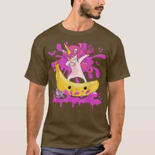 Camiseta Funny Dabbing Unicorn dirigindo banana bike Hallow