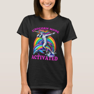 Camiseta Funny Dabbing Unicorn Dolphin Unicorn Mode Ativat