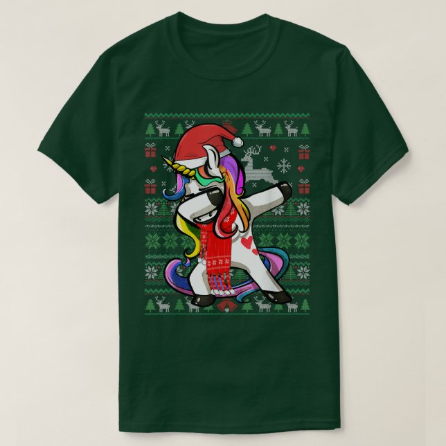 Camiseta Funny Dabbing Unicorn Ugly Christmas Sweater Party (Frente do Design)