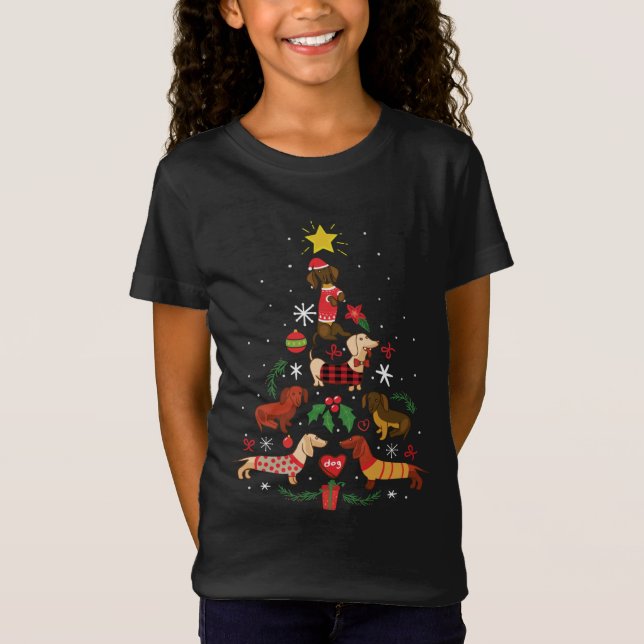 Camiseta Funny Dachshund Christmas Tree (Frente)