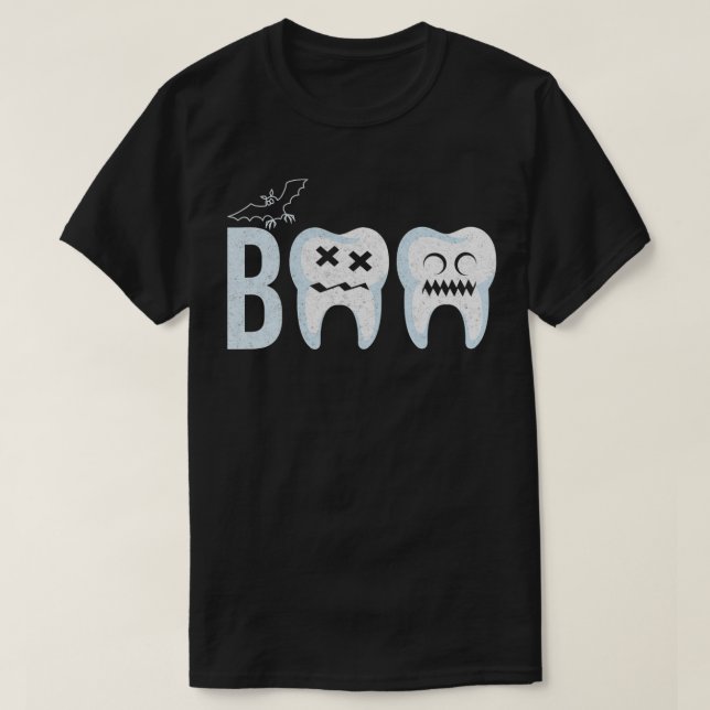 Camiseta Funny Dental Halloween Boo Hygienist Teeth Assista (Frente do Design)