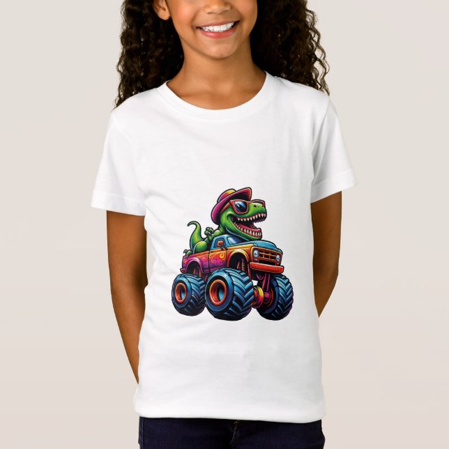 Camiseta Funny Dinosaur T Rex On Monster Truck  (Frente)