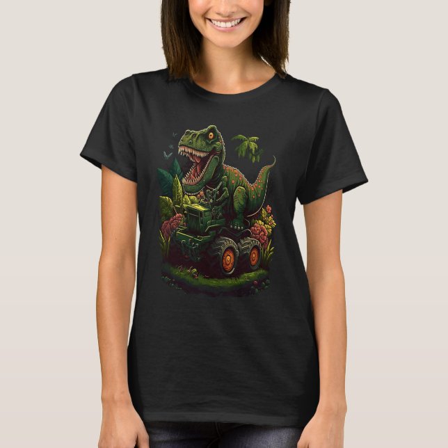 Camiseta Funny Dinosaur Taking Monster Truck Joyride (Frente)