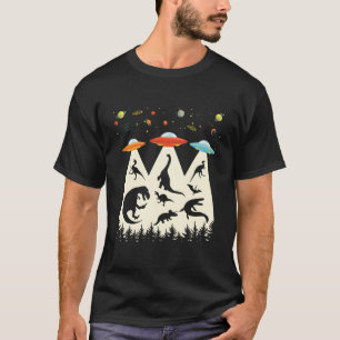 Camiseta Funny Dinosaur Ufo Lover Retro Alienígena Vintage