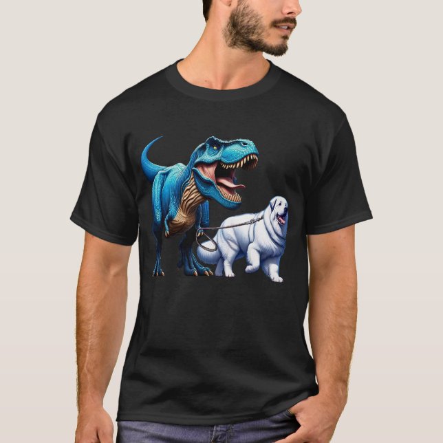 Camiseta Funny Dinossaur Excelente Pirenéus Caminhando Cach (Frente)