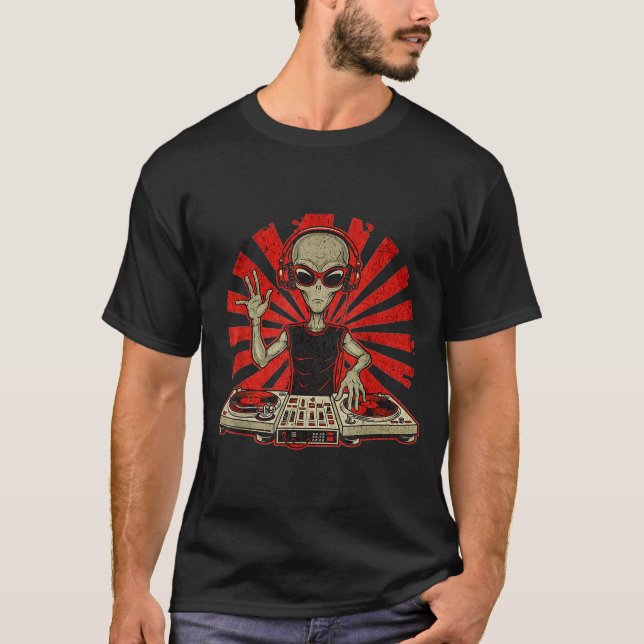 Camiseta Funny Dj Graphic Tee Music Lover Alien Dj Music Mi (Frente)