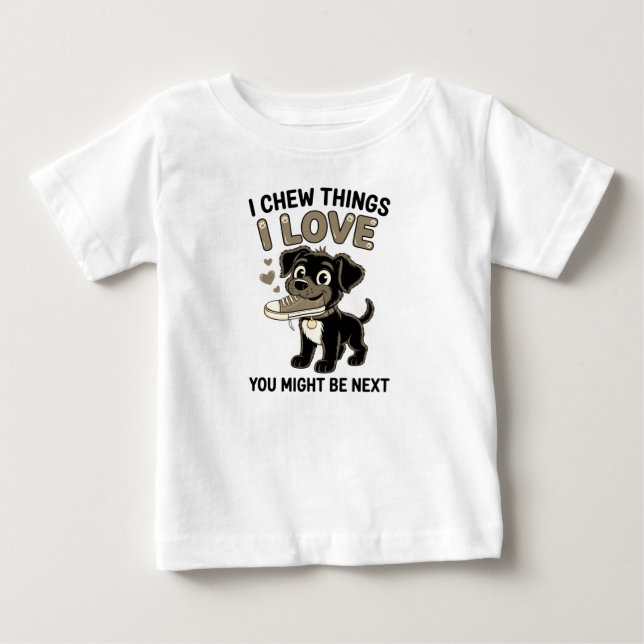 Camiseta Funny Dog Chew Warning Graphic (Frente)
