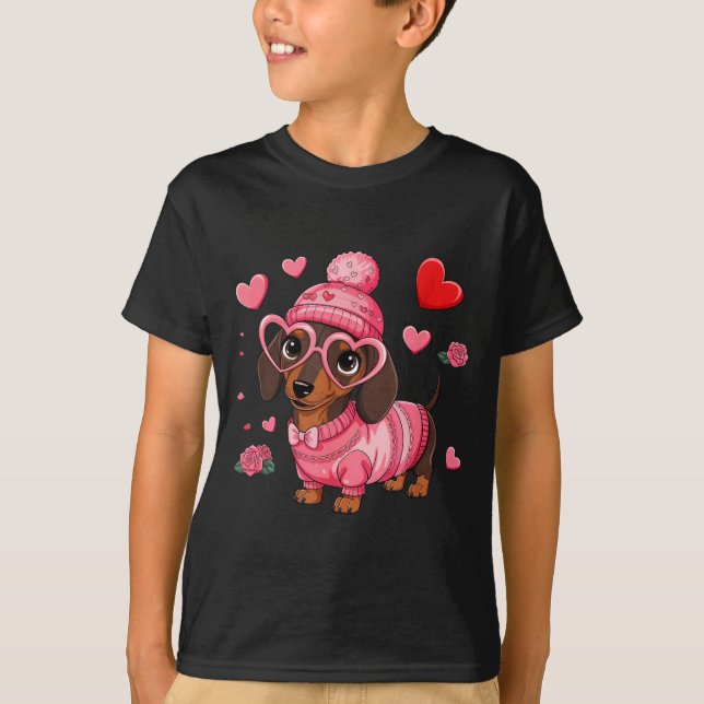 Camiseta Funny Dog Dachshund Valentines Heart Dog Lover Men (Frente)