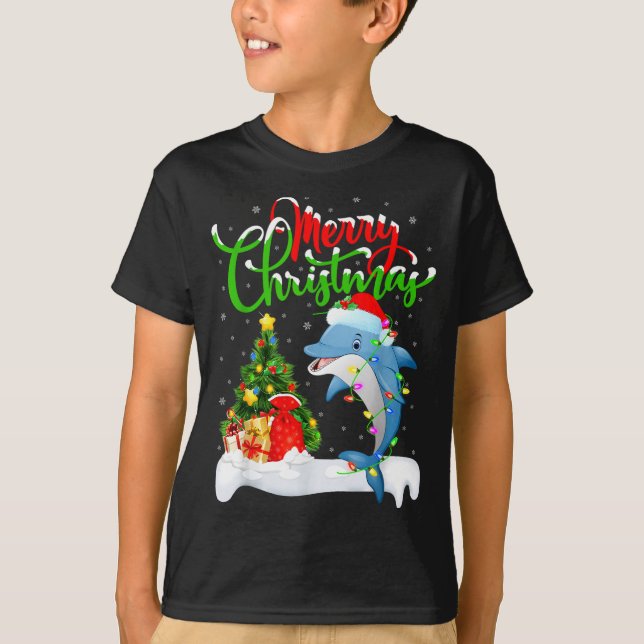 Camiseta Funny Dolphin Fish Lover Xmas Lighting Dolphin Chr (Frente)