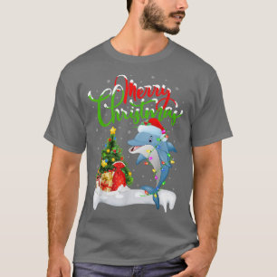 Camiseta Funny Dolphin Fish Lover Xmas Lighting Dolphin Chr