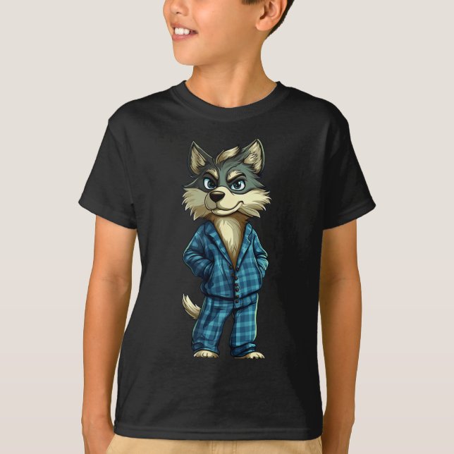 Camiseta Funny Dreamy Wolf In Pajama Outfit For Sleepy Boys (Frente)