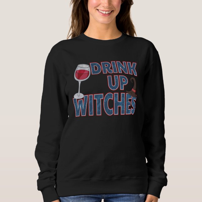 Camiseta Funny Drink Up Witches Wine Glass Halloween Drinki (Frente)