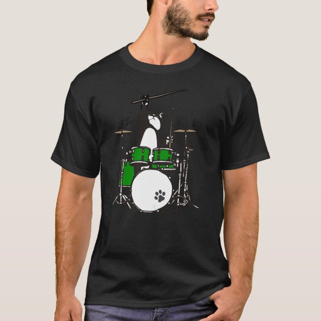 Camiseta Funny Drummer Cat Playing Drums Musician Cat Shirt (Frente)
