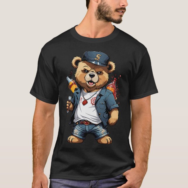 Camiseta Funny Drunken Rocker Teddy Bear (Frente)