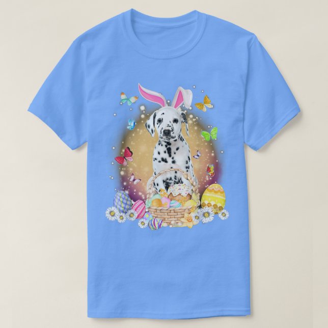 Camiseta Funny Easter Bunny Dalmatian Dog Bunny Ear Egg Bas (Frente do Design)