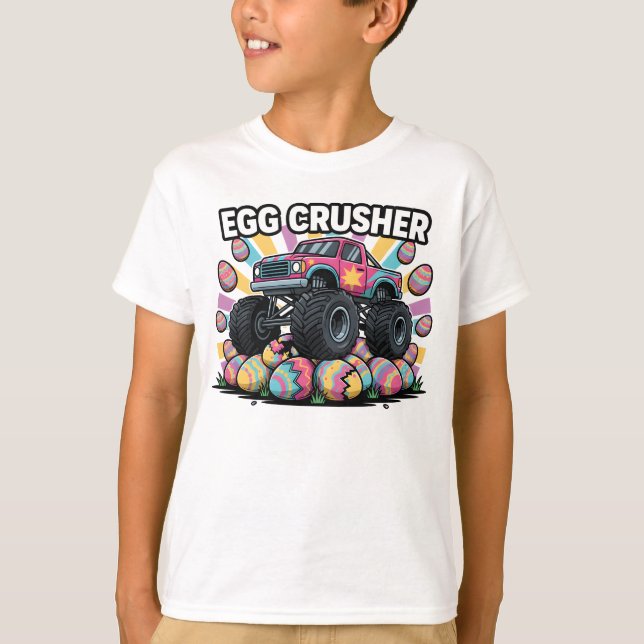 Camiseta Funny Easter Monster Truck Egg Crusher Pun Boys (Frente)