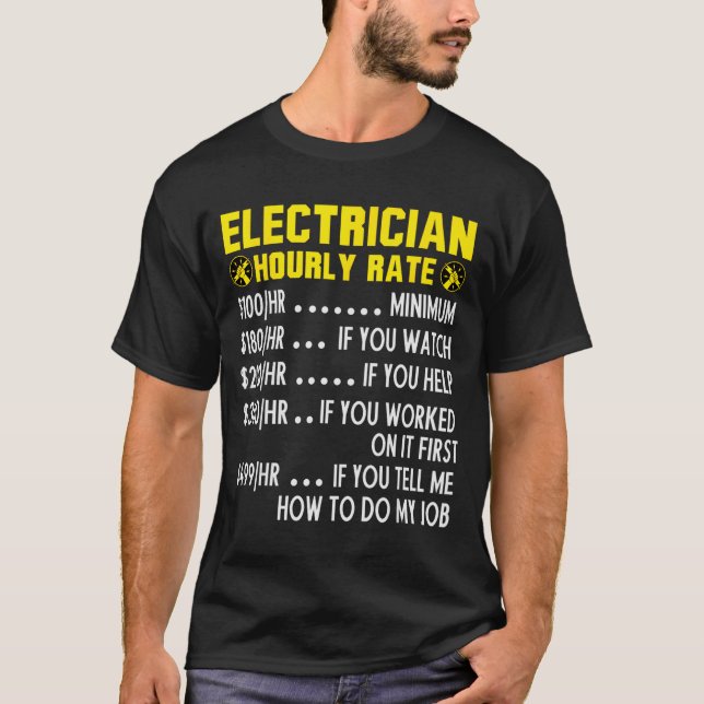 Camiseta Funny Electrician Hourly Rate Pricing Chart  (Frente)