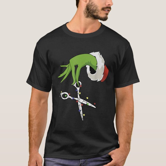 Camiseta Funny Elf Hands Hair Stylist Hairdresser Scissor B (Frente)