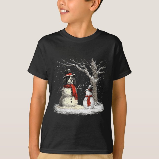 Camiseta Funny Er Spaniel Dog In The Snow Tree Christmas Wi (Frente)