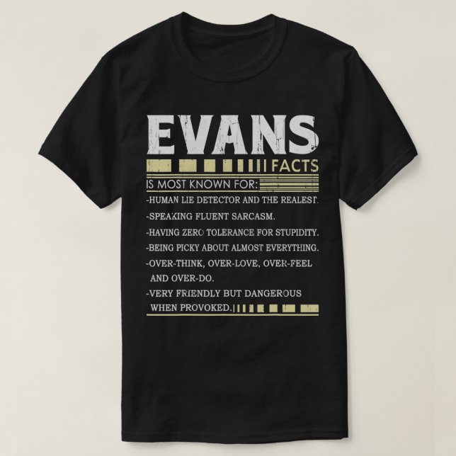 Camiseta Funny Evans FACTS Gift  Evans Name  (Frente do Design)