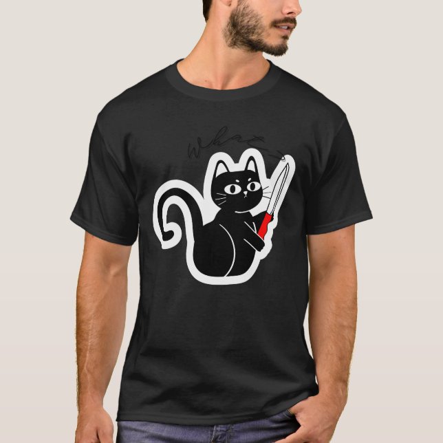 Camiseta Funny Evil Cat with Knife – Dark Humor Design (Frente)