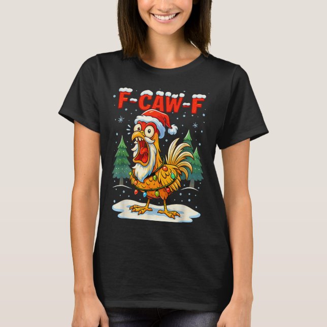 Camiseta Funny F-caw-f Christmas Chicken Xmas Lights Santa  (Frente)