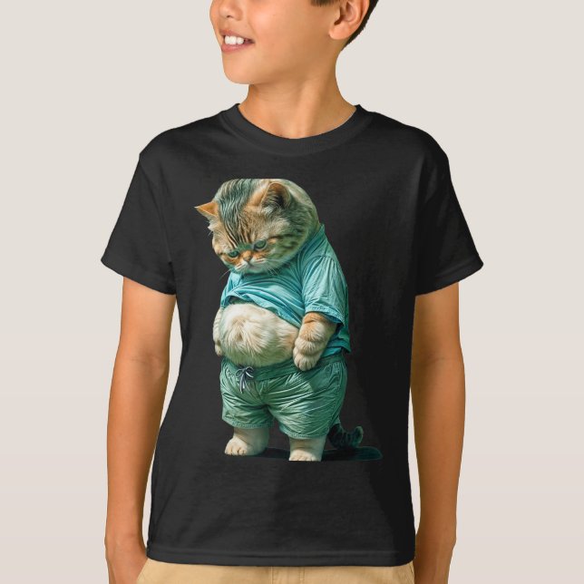 Camiseta Funny Fat Cat Ia Art Design Print  (Frente)