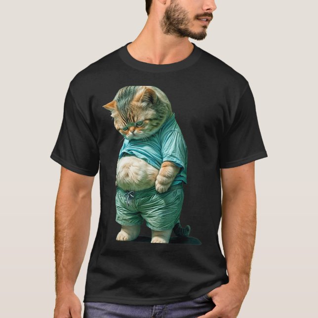 Camiseta Funny Fat Cat Ia Art Design Print  (Frente)