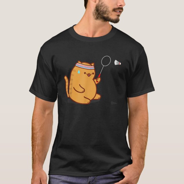 Camiseta Funny Fat Cat Playing Badminton  (Frente)