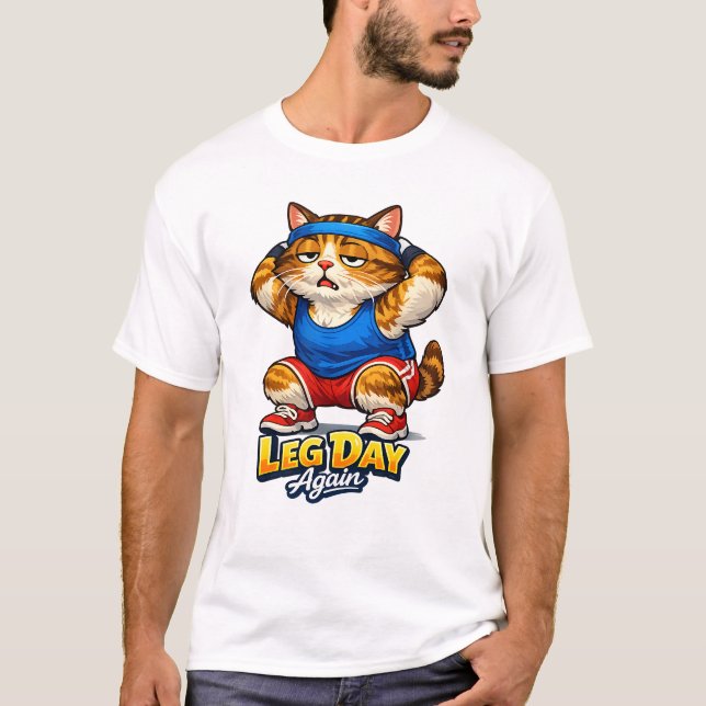 Camiseta Funny Fitness Cat Illustration – Gym Meme (Frente)