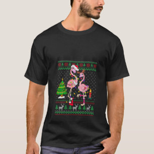 Camiseta Funny Flamingo Lights Tangida Feia Fora De Natal